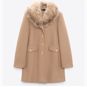 Zara Manteco Women’s Wool Blend Coat with Removal Fur Trim
